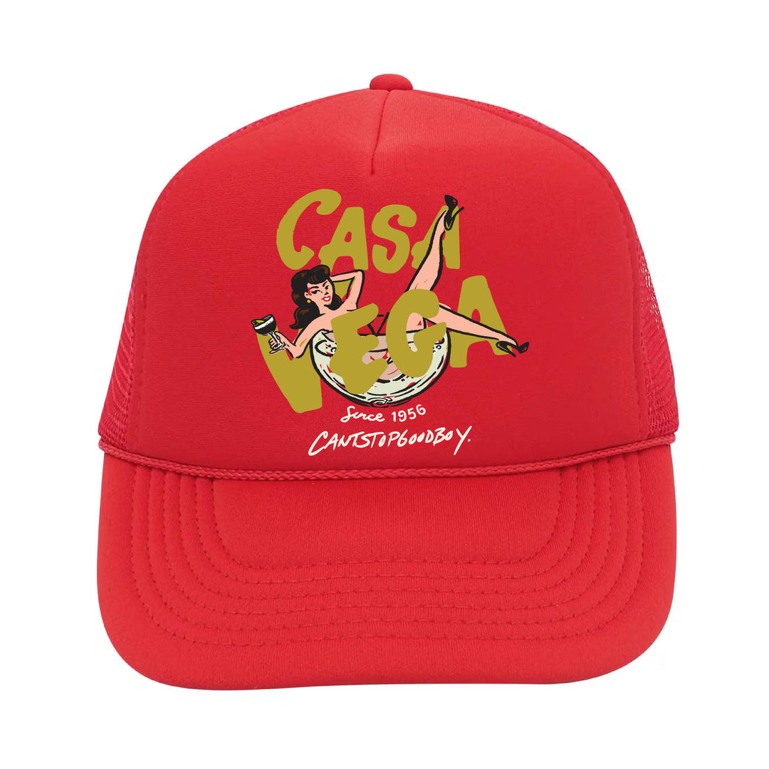 Casa Vega Red & Gold Trucker Hat by CANTSTOPGOODBOY®
